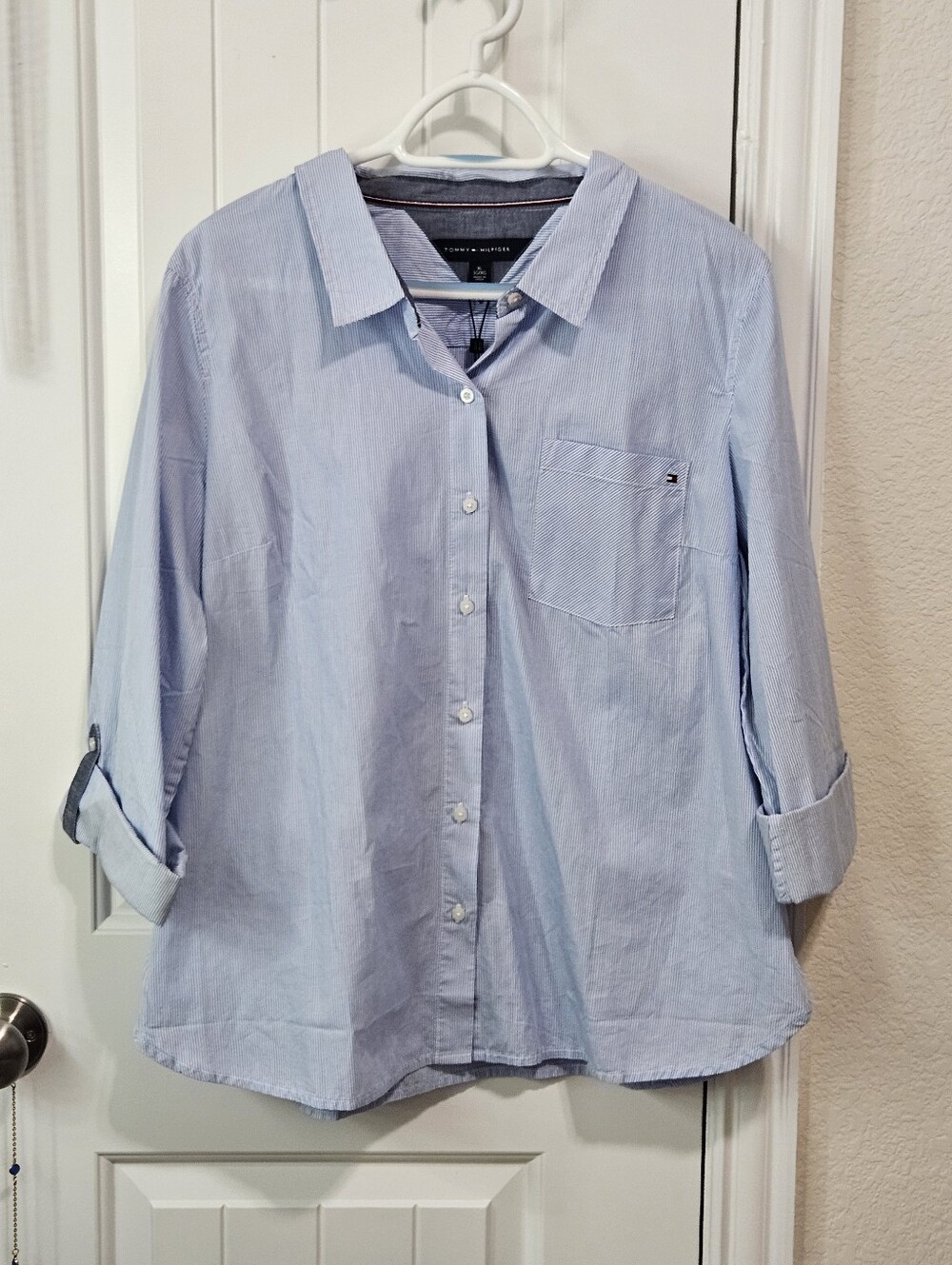Tommy Hilfiger Light Blue Striped Casual Button-Down Shirt